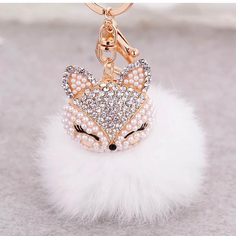 ❤️ Fox Pom Pom White ❤️ Purse Charm / Keychain
